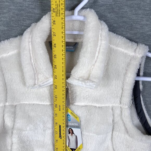Free Country NWT Womens M Cream Alpine Butter Pile Fleece Zip Pockets Teddy Vest - Picture 10 of 16